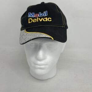 Mobil Delvac Hat Chrome Trim Racing Baseball Cap Mechanic Black Metal Brim Dad